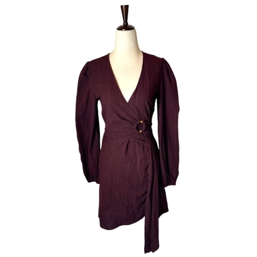 The Fifth Label Dress Women XS Plum Long V Neck Linen Blend Tide Dress NWT